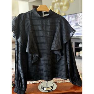 Allison Joy  Black Ruffle Shoulder Blouse Size S Pre-loved, New Price‎ Is $88